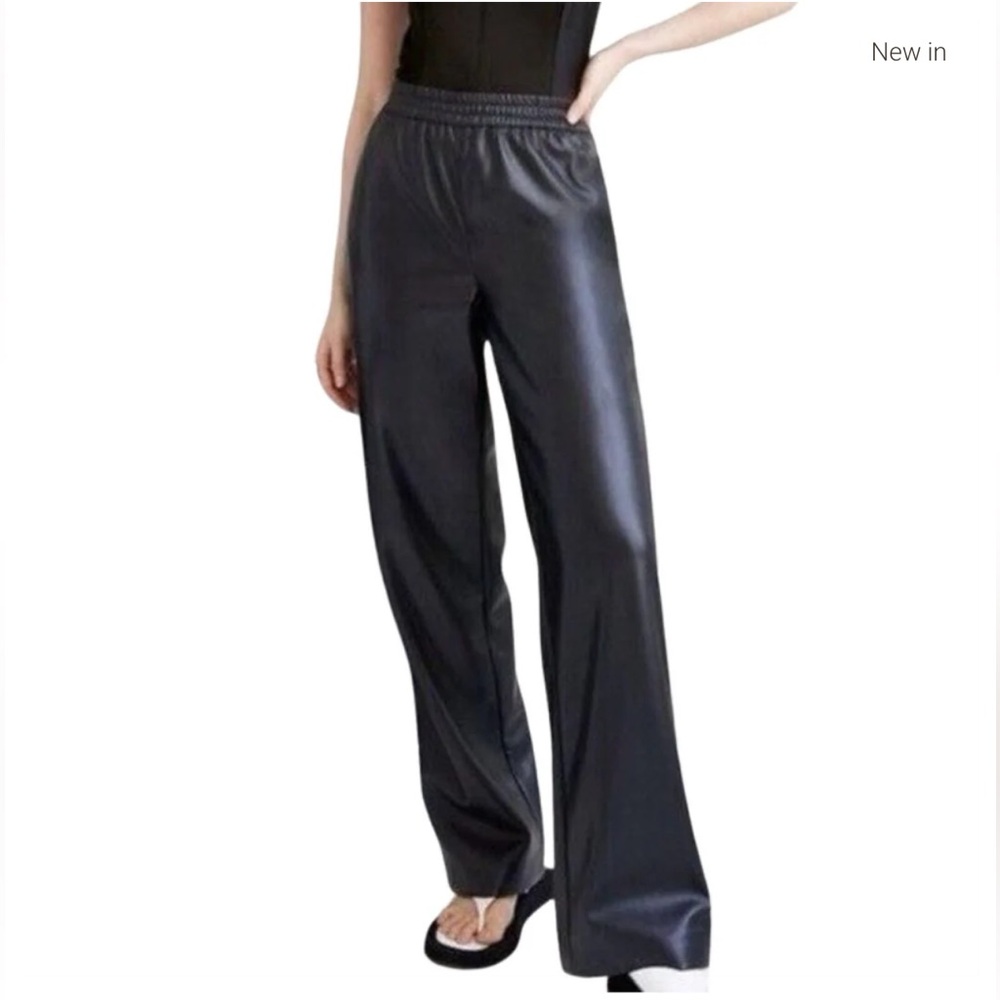 Babaton Faux Leather Wide Leg Pants Small